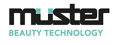 Logo per Muster Beauty Technology, lettere nere con accenti turchesi.