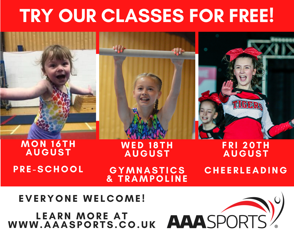 A poster that says try our classes for free