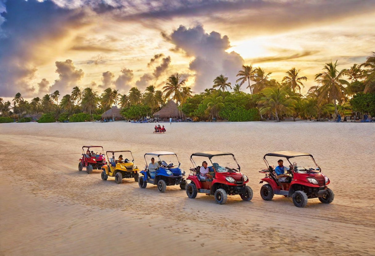 a group of people driving atvs on a beach, Aventura en Buggy por Macao
