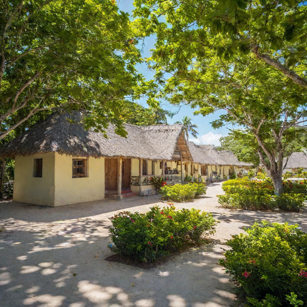 a building with thatched roof and trees, Safari Cultural Dominicano