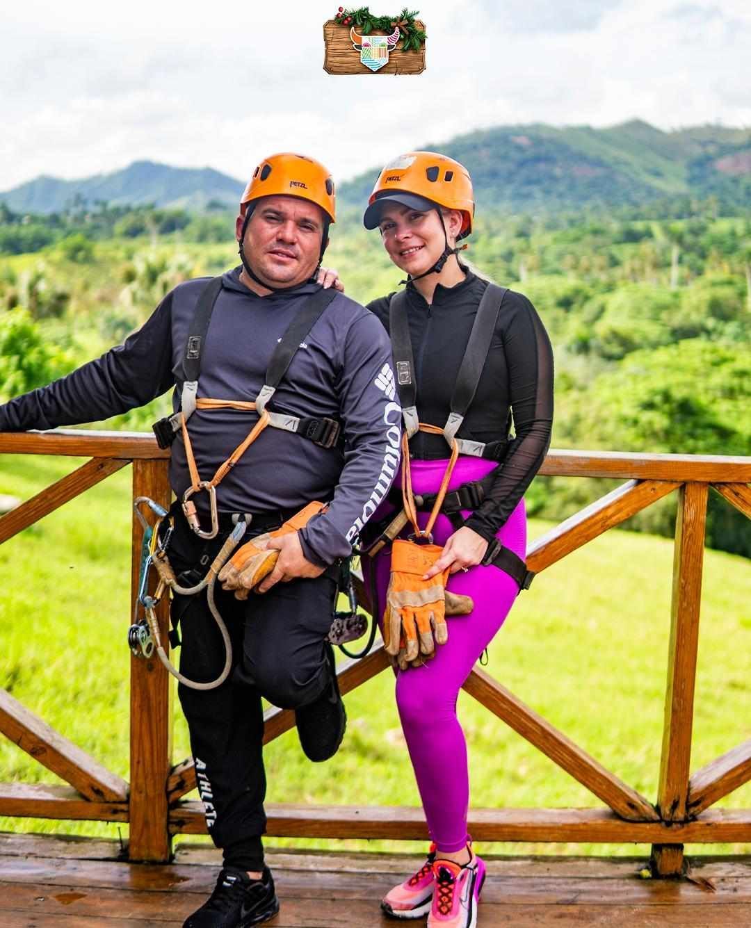 “Punta Cana Zip Line – Ready to Fly” “Smiling couple ready for the Punta Cana Zip Line Adventure in full safety gear”