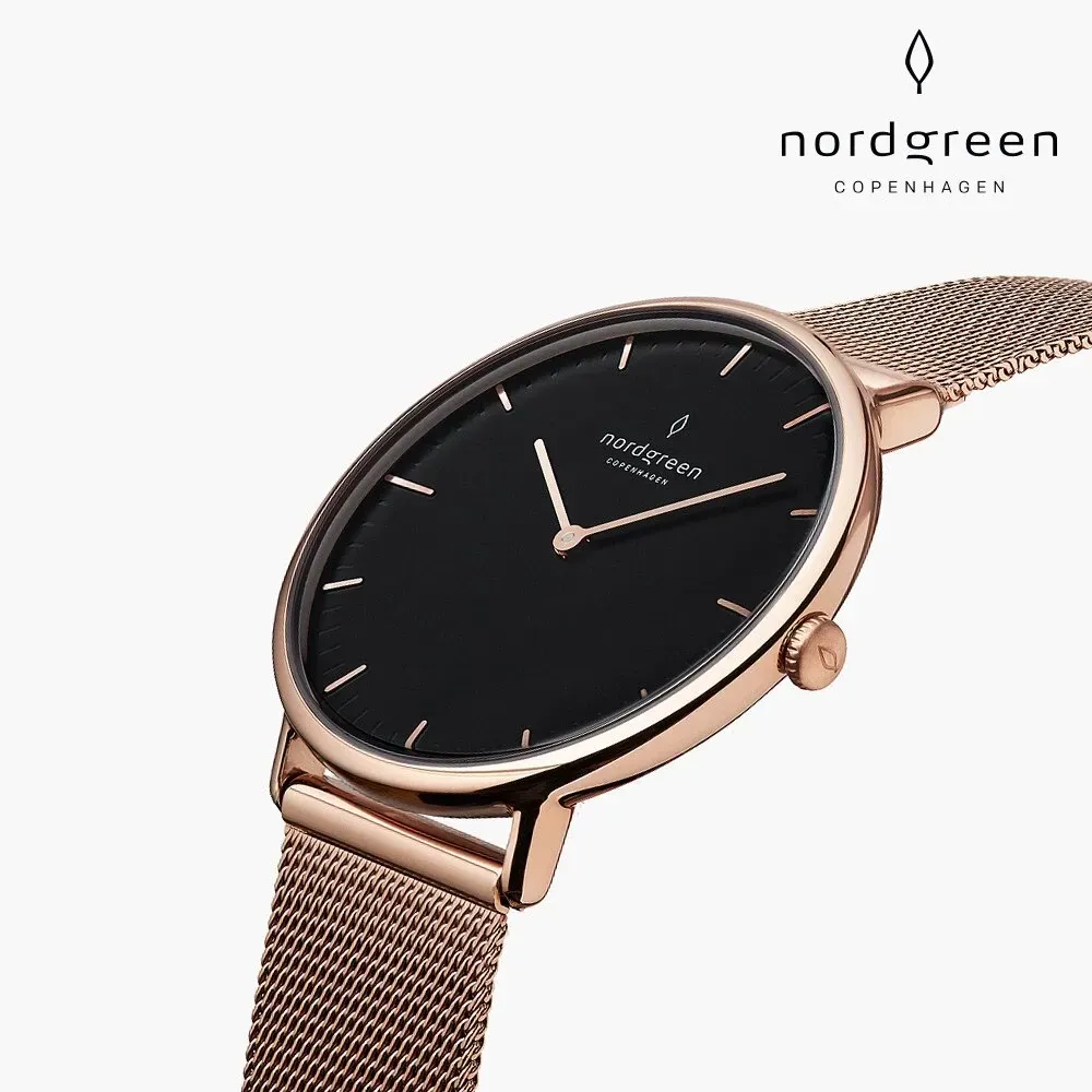 【Nordgreen】Native本真 玫瑰金米蘭帶腕錶 40mm (NR40RGMEROBL)-funtastic方采