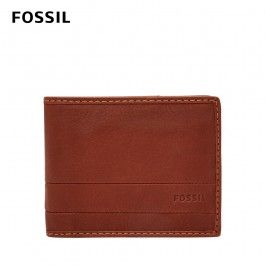 A brown fossil wallet on a white background