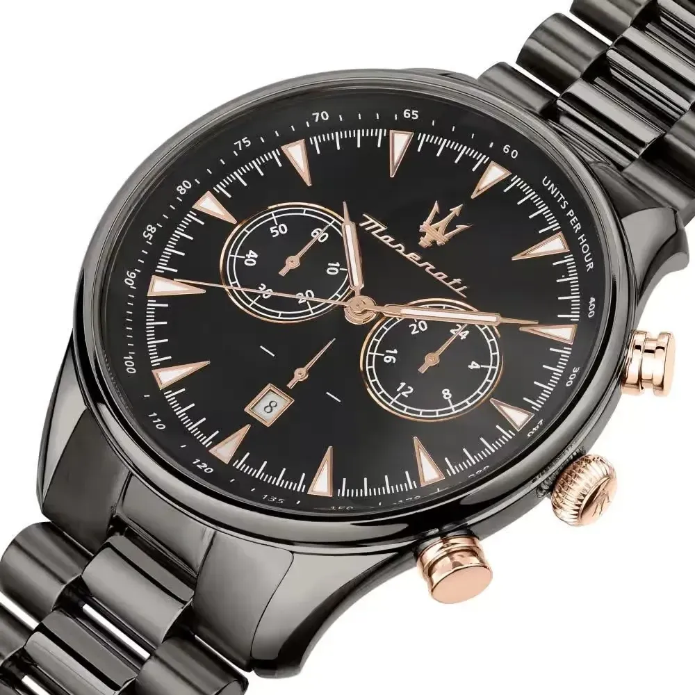 【MASERATI 瑪莎拉蒂】經典黑鋼黑面三眼腕錶 45mm (R8873646001)-funtastic方采