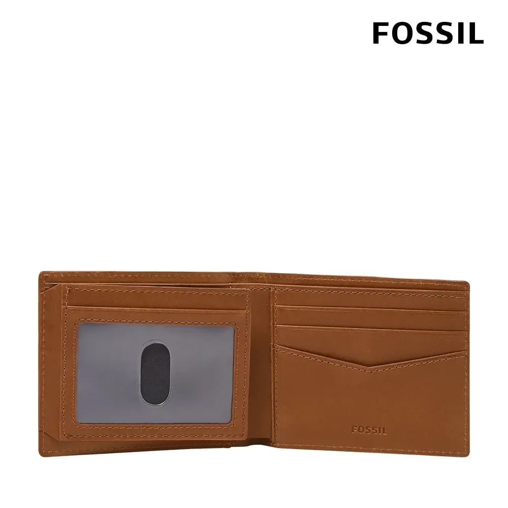 【FOSSIL】Everett 真皮證件格經典男夾-金棕色 ML4397216 (禮盒組附鐵盒)-funtastic方采