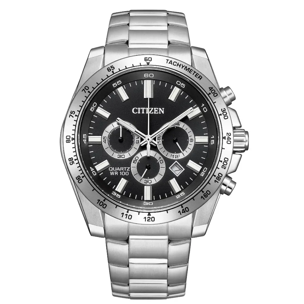【CITIZEN 星辰】Chronograph 黑色三眼計時石英手錶 44mm (AN8230-59E) 附提袋-funtastic方采