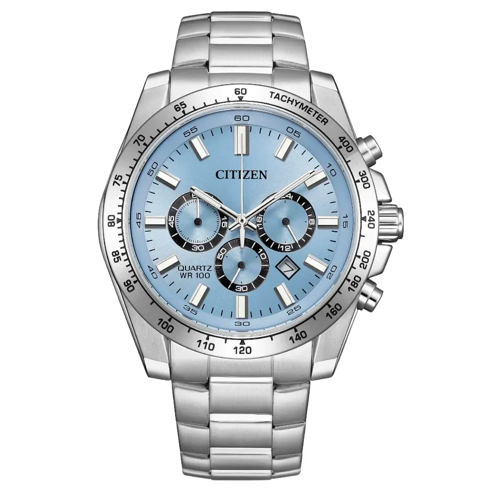 【CITIZEN 星辰】Chronograph 藍色三眼計時石英手錶 44mm (AN8230-59L) 附提袋-funtastic方采