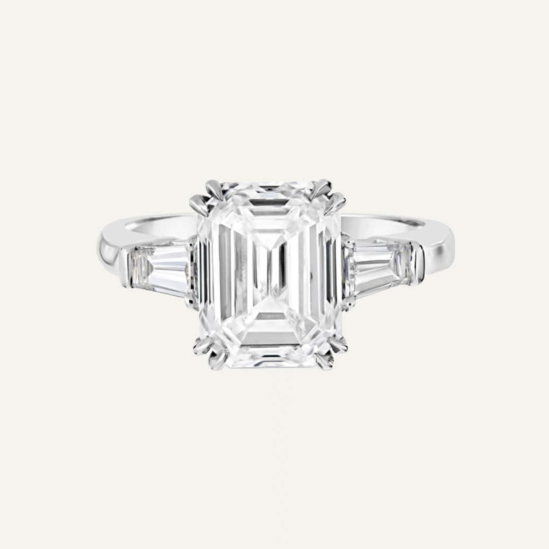 2.78ct tw 4.24ct Emerald cut with tapered baguette sidesbaguette diamond eternity band, channel set