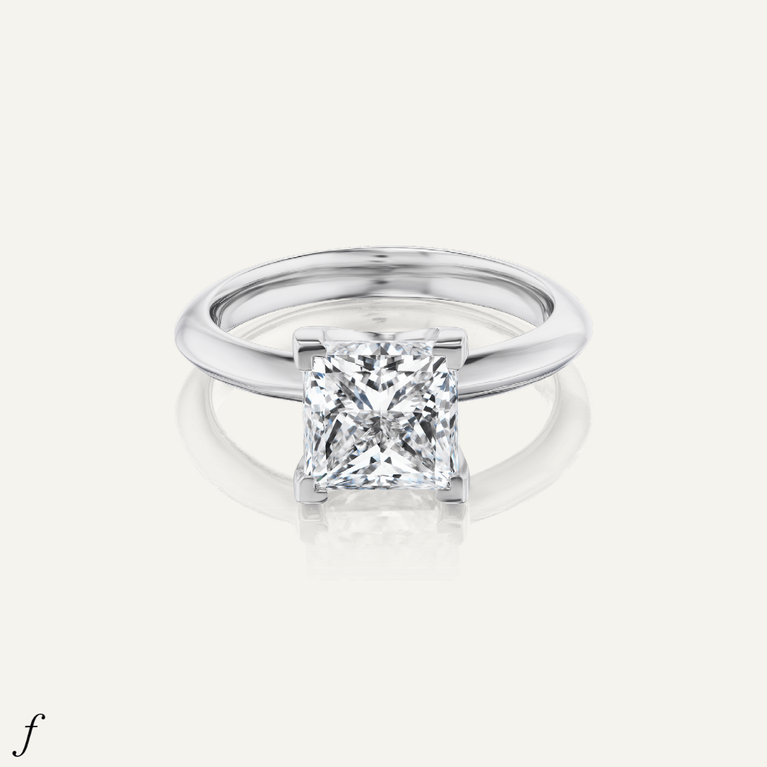 2.50ct Princess cut diamond solitaire, softened ridge line shank