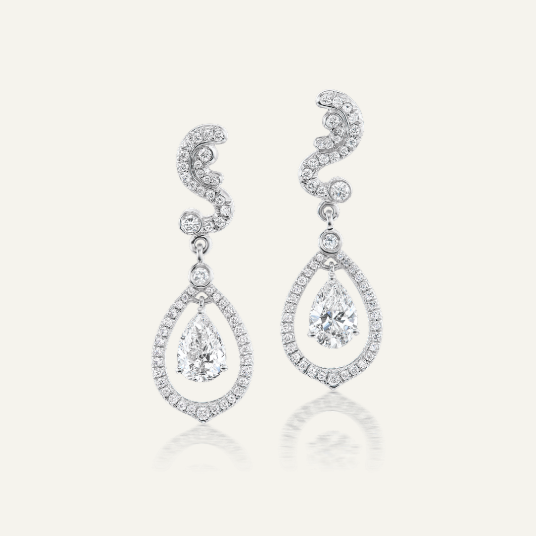 2.20ct Pear shape pave set diamond earrings