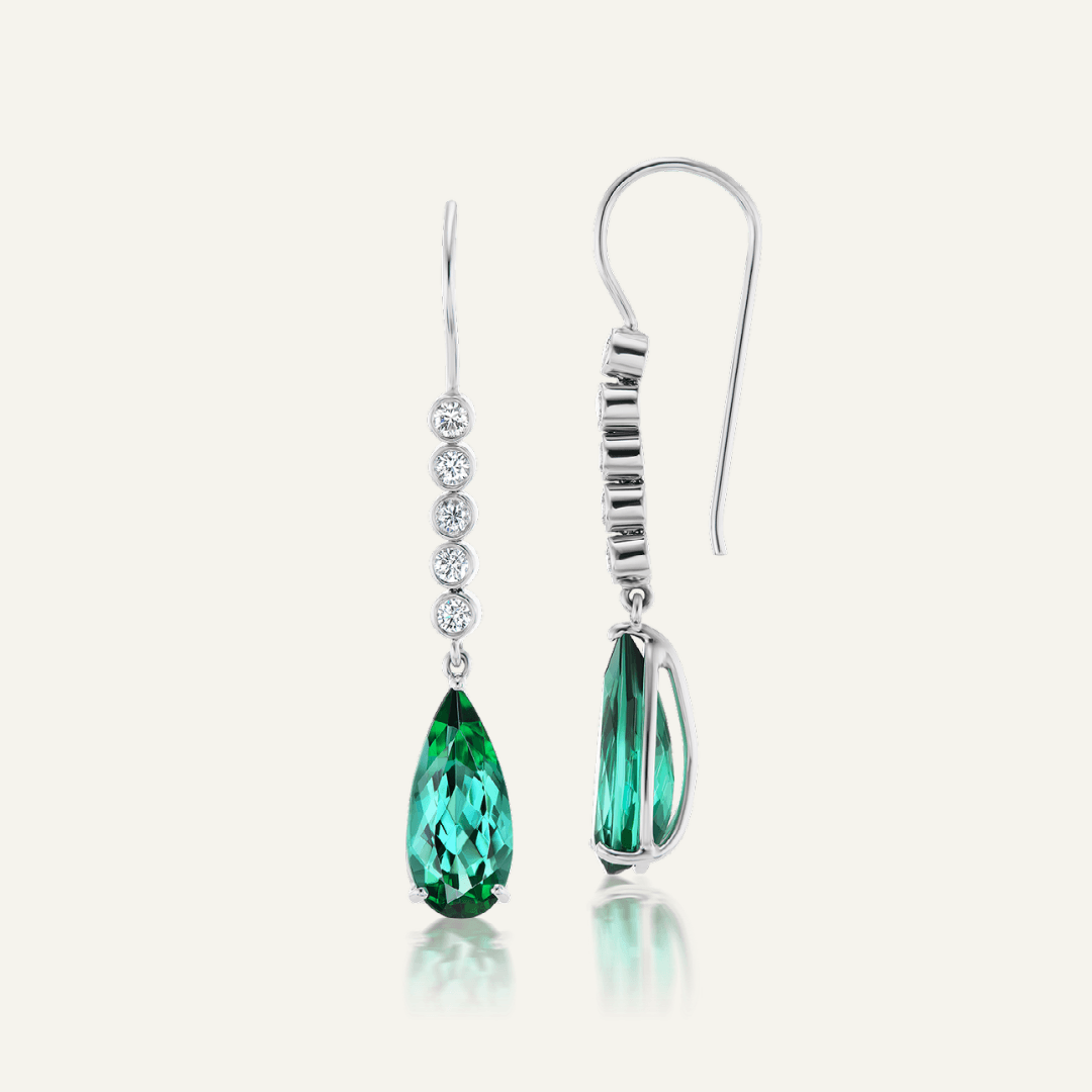 Green Tourmaline & diamond drops with platinum French wires