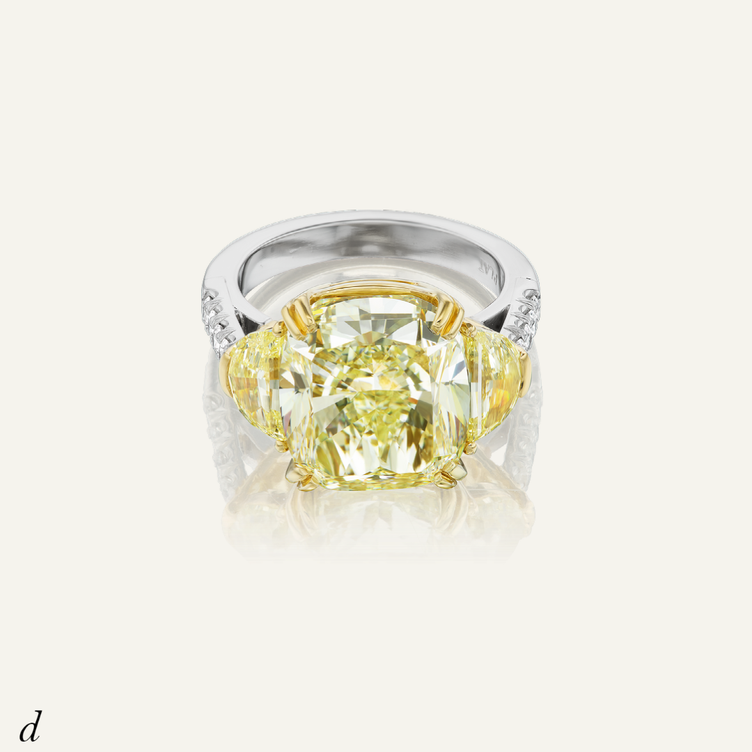 8.32ct Natural Fancy Yellow Cushion cut diamond with matching half moon sides