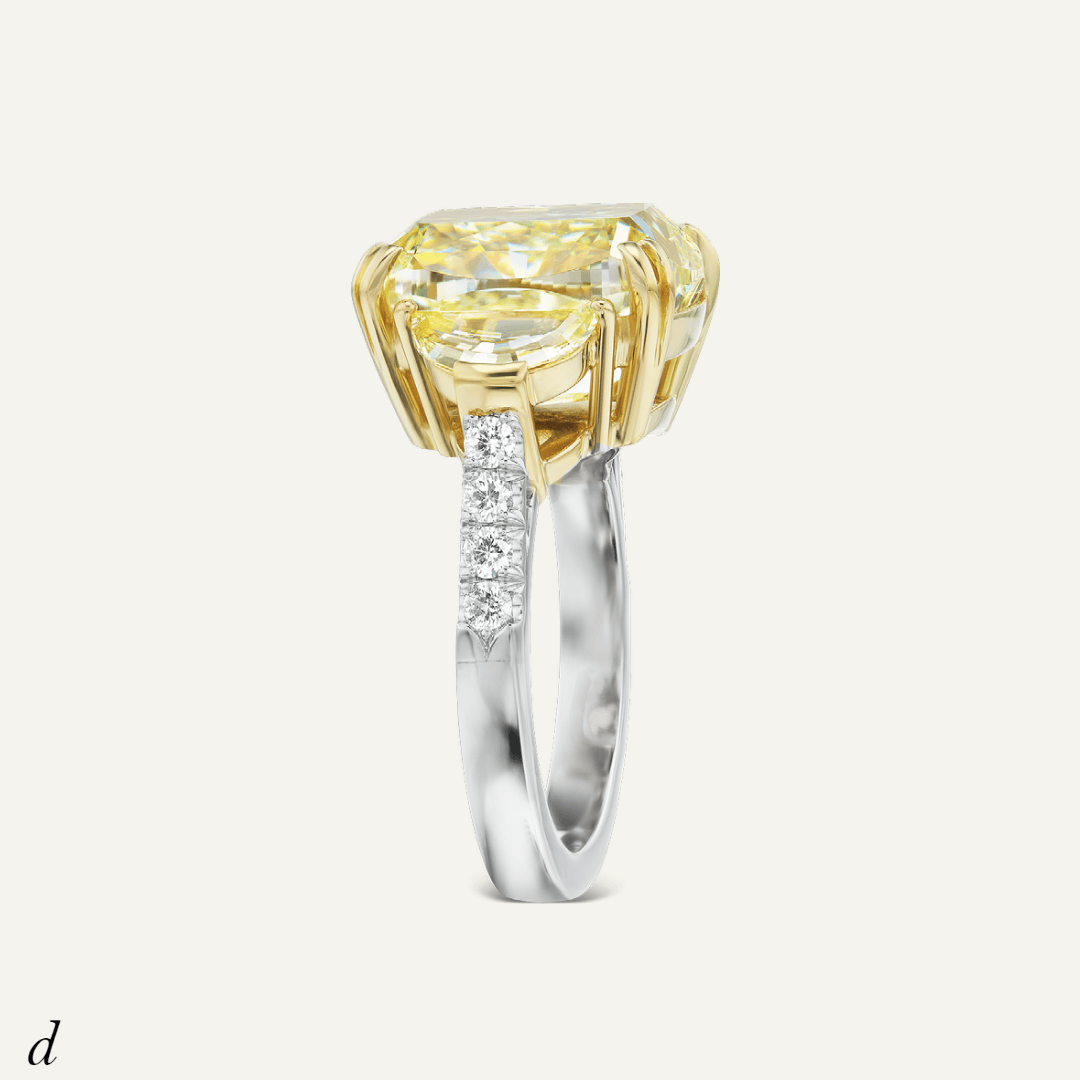 8.32ct Natural Fancy Yellow Cushion cut diamond with matching half moon sides