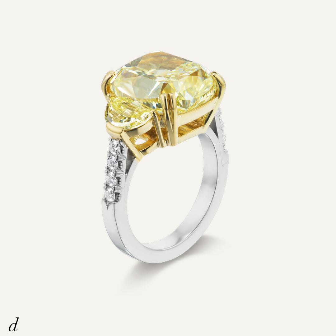 8.32ct Natural Fancy Yellow Cushion cut diamond with matching half moon sides