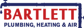 red and blue logo for bartlett plumbing heating and air