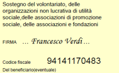 Testo per il sostegno al volontariato, con firma 
