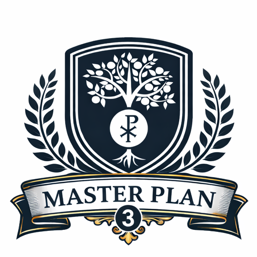 Click Photo to read the master Plan Logo with a shield containing a tree, Chi-Rho symbol, and the words