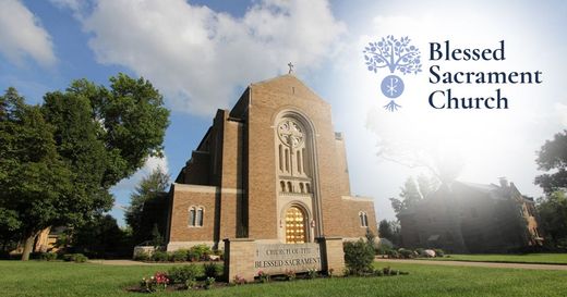 Logo with a shield containing a tree, Chi-Rho symbol, and the words 