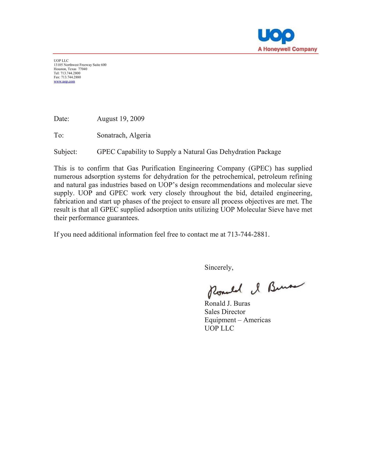 GPEC Capability to Supply a Natural Gas Dehydration Package