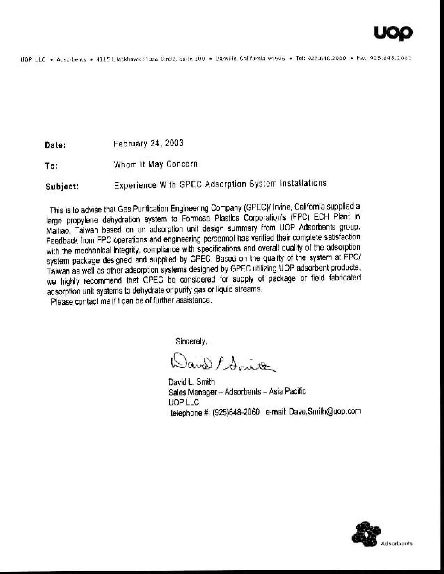 Experience With GPEC Adsorption System Installations