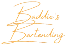 A logo for baddie 's bartending with a white background