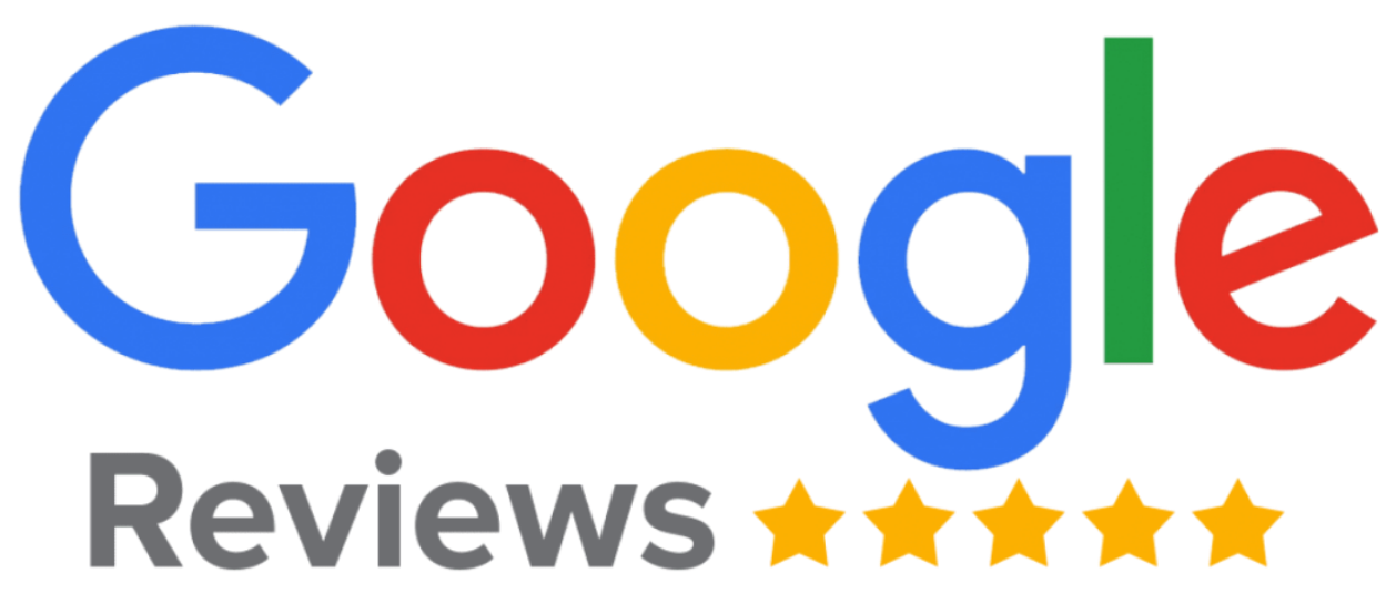 Google Reviews logo with multicolored Google text, gray “Reviews,” and five gold stars