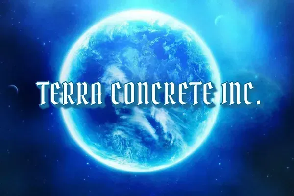 The logo for terra concrete inc. is a blue globe