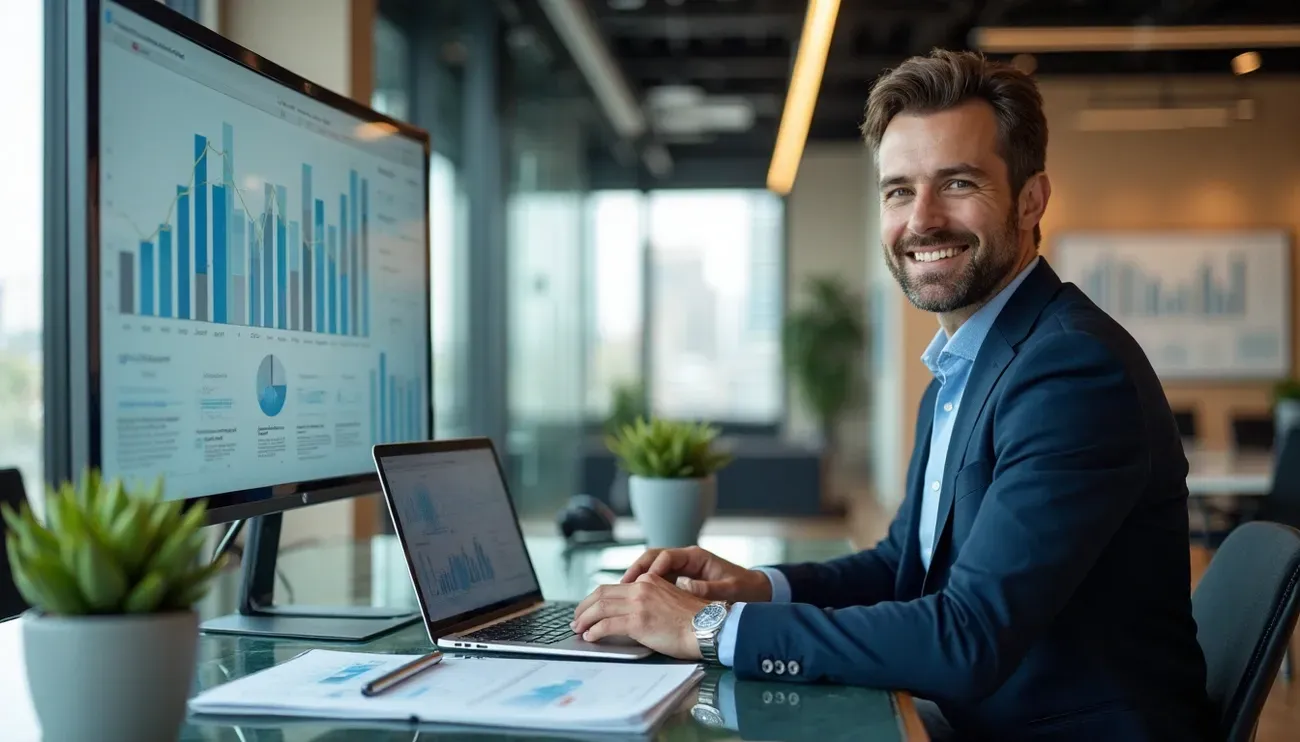 Man sitting at desk at computer screen 