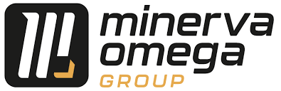 Logo del Gruppo Minerva Omega in nero, grigio e arancione su sfondo bianco.