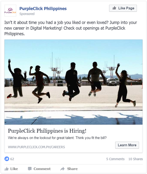 Facebook Photo Ads: PurpleClick Careers