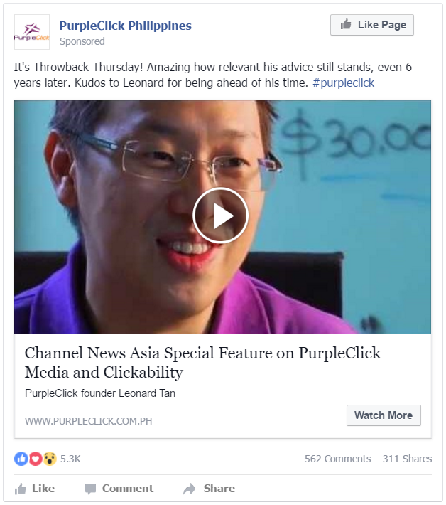 Facebook Video Ads: PurpleClick on Channel News Asia