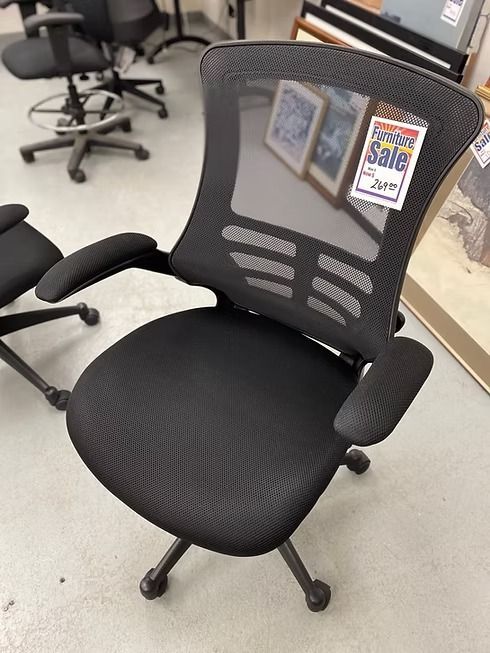 Black mesh office chair, on sale.