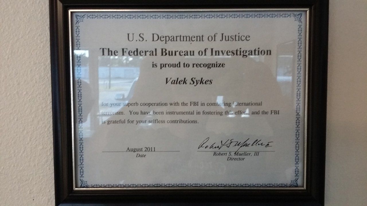 FBI Recognition Certificate