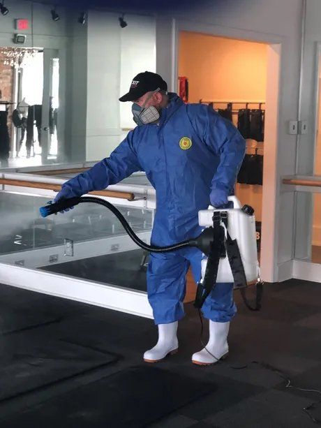 Professional Worker Sanitizing a Room