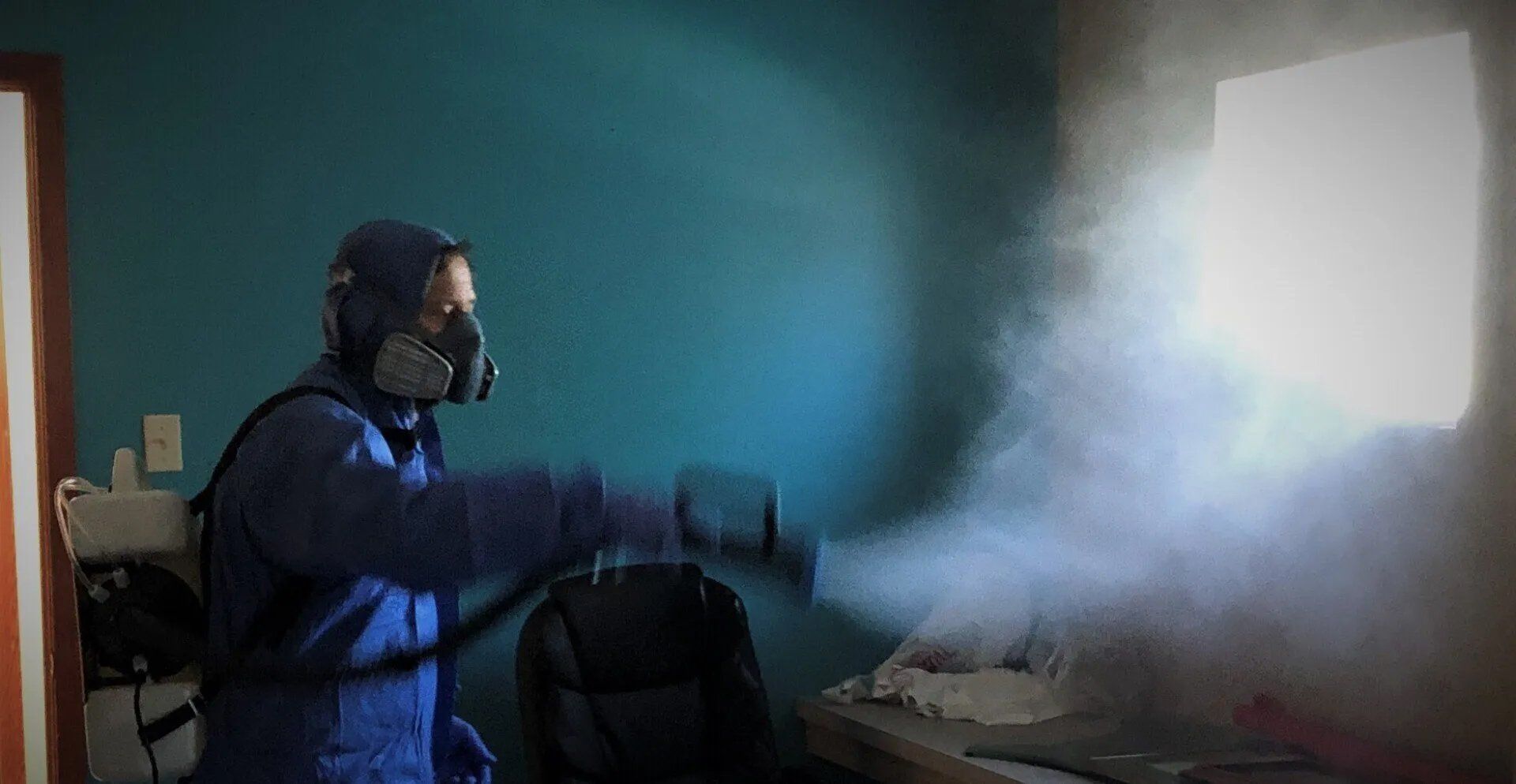 Professional Biohazard Worker Doing Fogging Sanitation