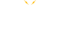 Two yellow lightning bolts are flying in the air on a white background.