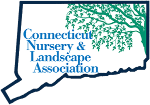 Connecticut Nursery & Landscape Association logo: state outline, blue text, green tree.
