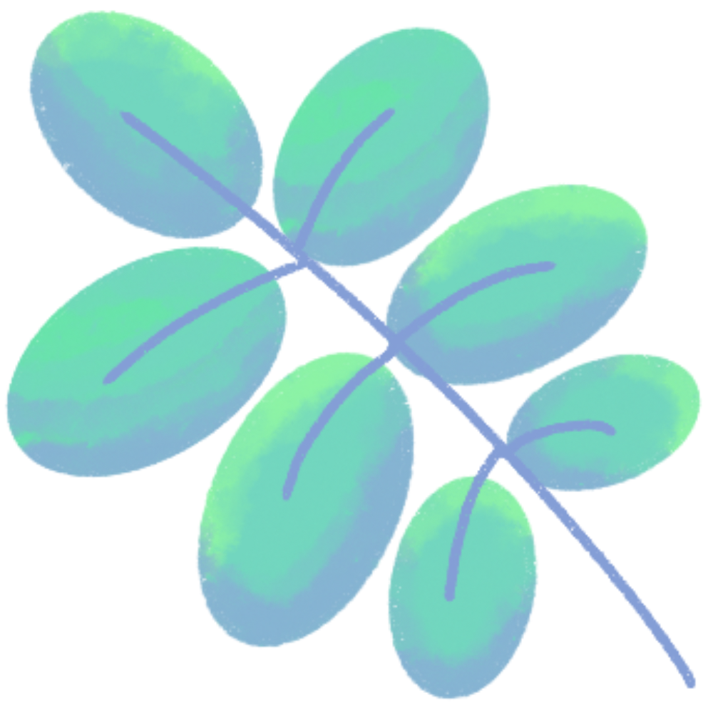 A stylized, green and blue leaf branch.