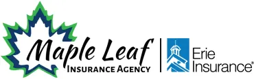 Logo of Maple Leaf Insurance Agency and Erie Insurance. Maple leaf icon in green and blue.