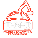 A black and white logo for t-n-t paving and excavating.