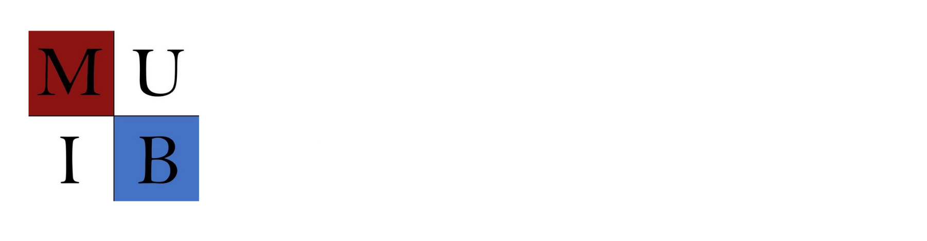 A logo featuring a red square with the letter M, a blue square with the letter B, and the letters U and I beside them.