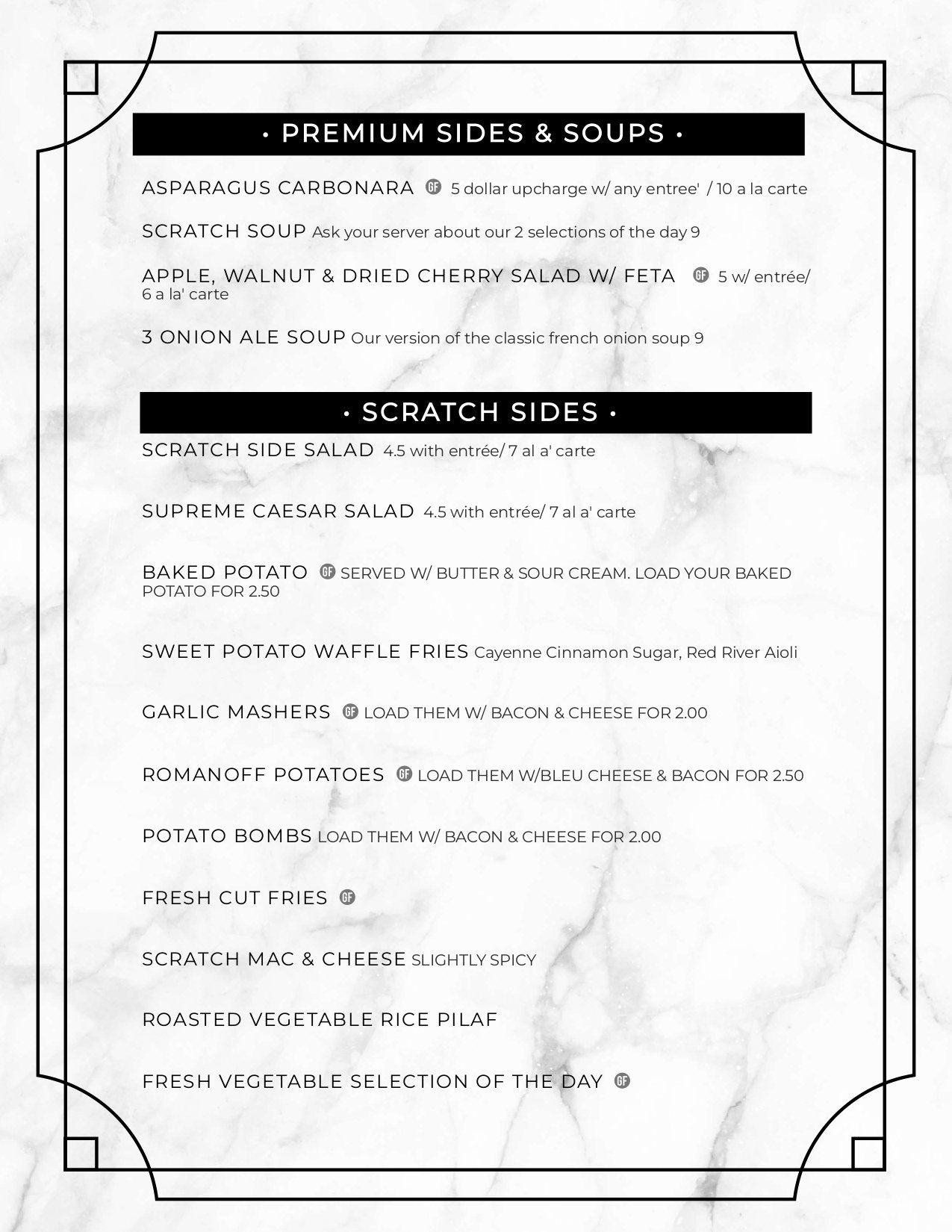 Dinner Menu Scratch Steakhouse and Lounge Louisville, Ohio