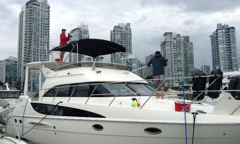 Washing the exterior of Yacht