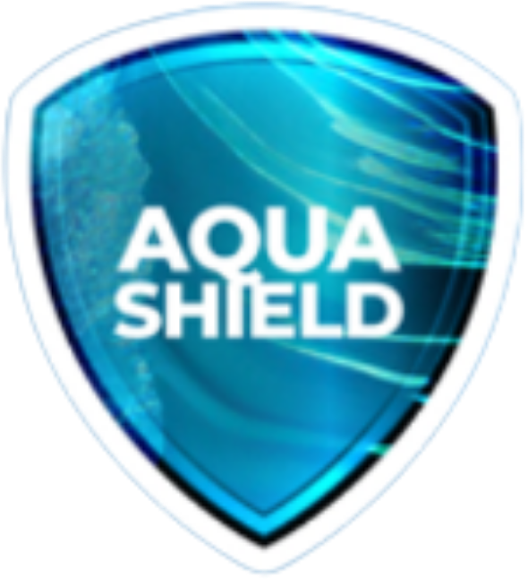 A blue shield-shaped logo featuring the word 