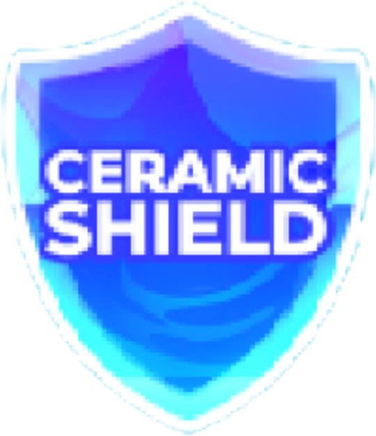 A blue, shield-shaped icon with a white border containing the white text 