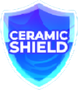 A blue, shield-shaped icon with a white border containing the white text 