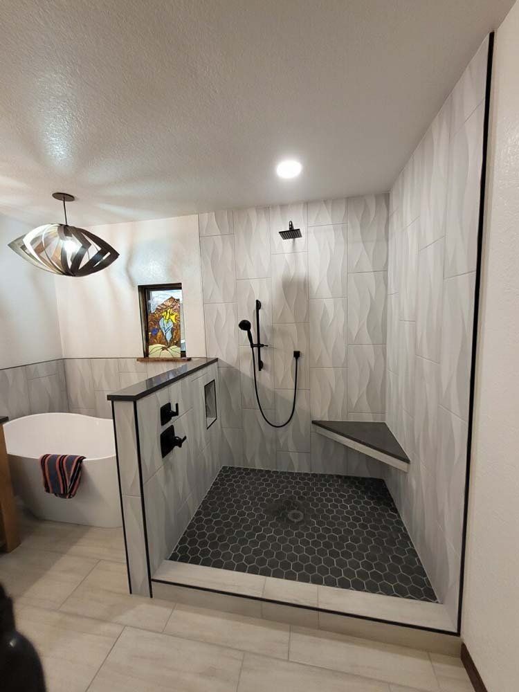 Heated Floors, Tub To Shower Conversions, Grout Free, Whole Wall Marble Shower Surrounds, Build A Bath & Kitchen