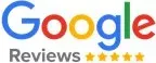 A google review logo with five stars on a white background.