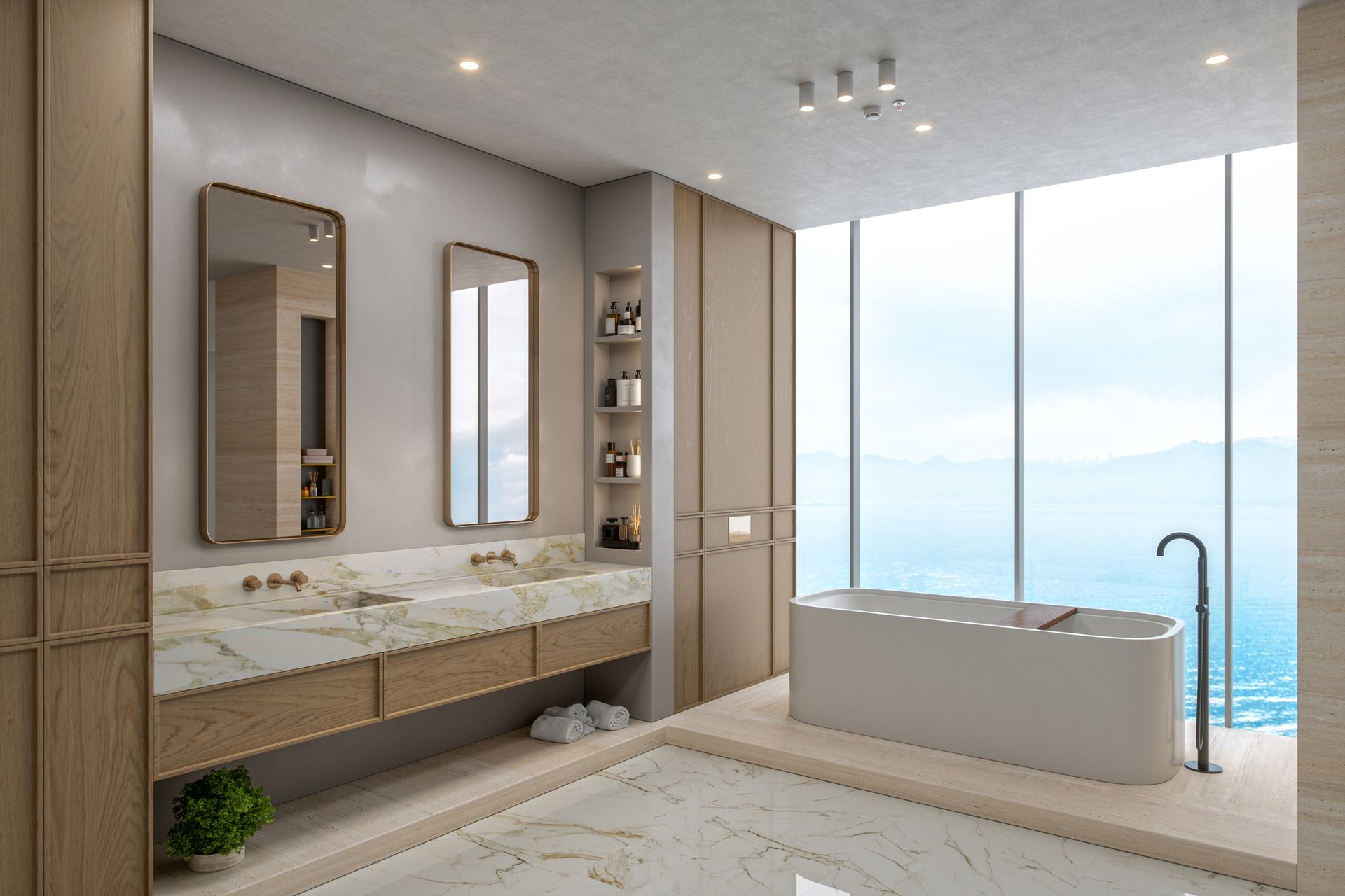 Interior of a modern luxurious bathroom.