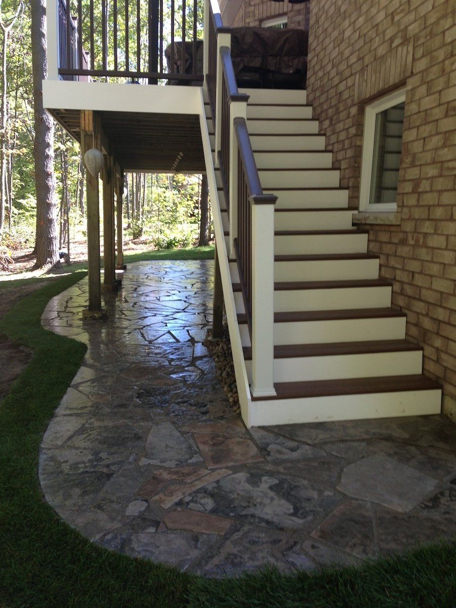 A set of stairs leading up to a deck